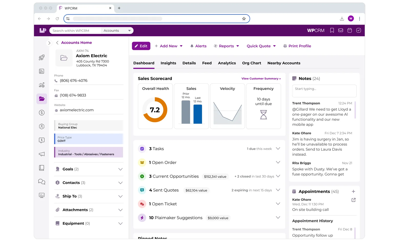 WPCRM Account Dashboard